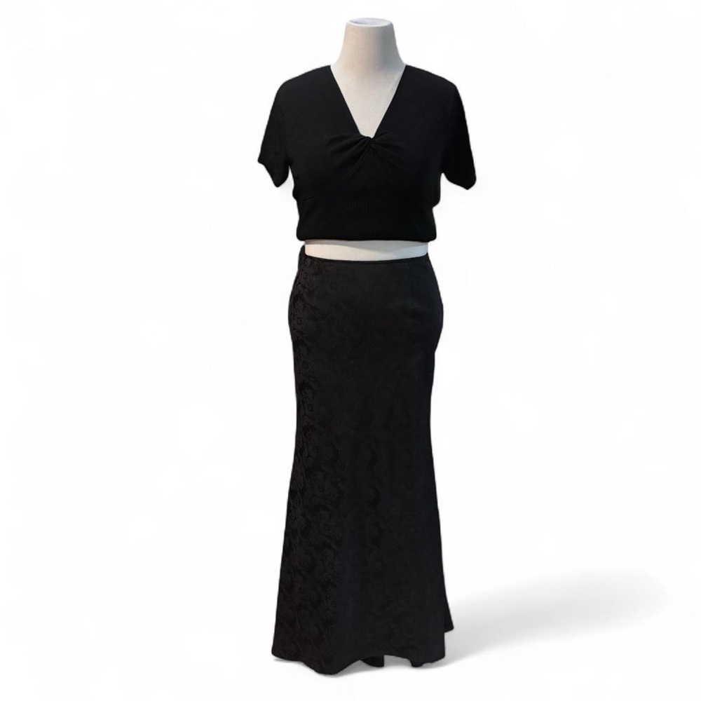 VTG y2k Sz 8 Jacquard Maxi Skirt Grunge Goth Slip Look Bias Cut Satin Whimsigoth - Picture 2 of 8